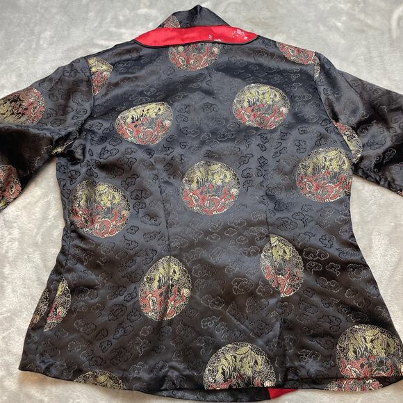 Vintage Peony Brand Cheongsam Top Blouse Size 36 Black Jacquard Brocade Chinese - Picture 2 of 11